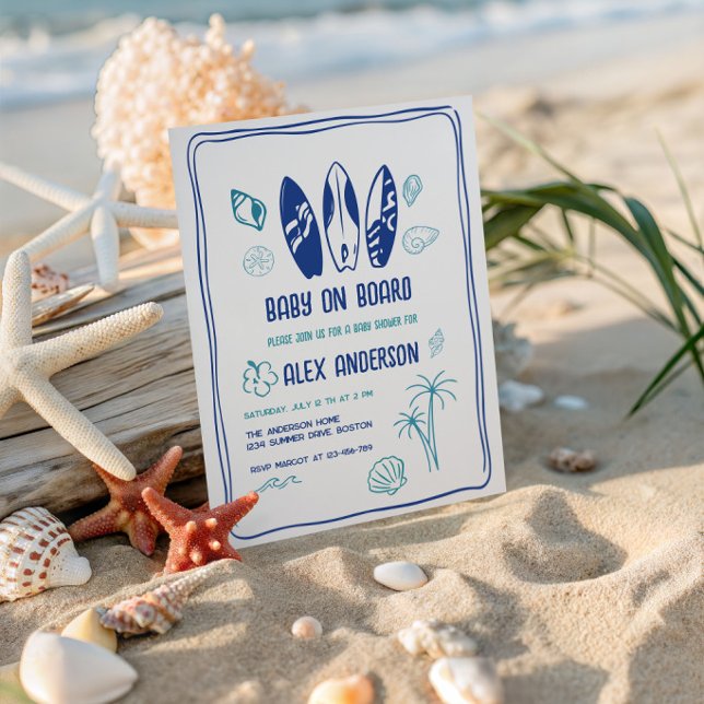 Invitation Bébé surfeur, Bébé de la plage à bord  Douche  (Créateur téléchargé)