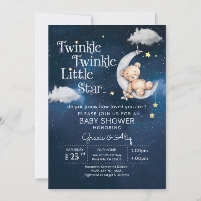 Invitation BÉBÉ teddye Ours Twinkle Twinkle Little star (Devant)