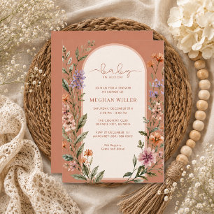 Invitation Bébé Terre Cuite en Fleur Baby Shower Fleur Sauvag
