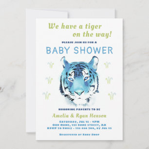 Invitation Bébé Tigre Bleu Aquarelle 2022 Baby Shower