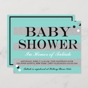 Invitation BÉBÉ Turquoise Blue & Silver Shower Party