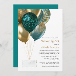 Invitation Bébé turquoise et or ou Fête des mariées par courr