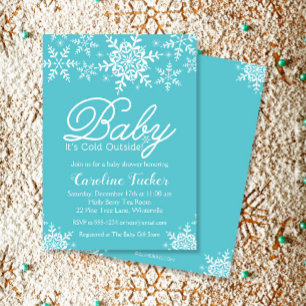 Invitation Bébé Turquoise Son Baby shower Froid Hiver Extérie