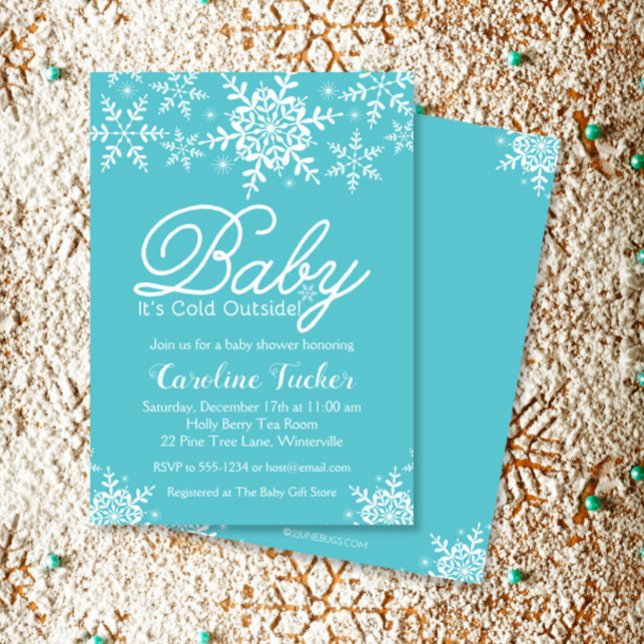 Invitation Bébé Turquoise Son Baby shower Froid Hiver Extérie (Créateur téléchargé)