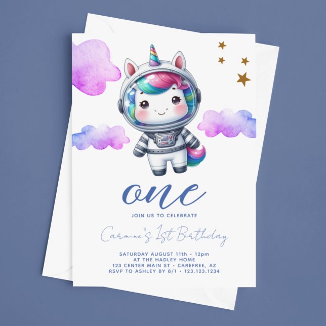 Invitation Bébé Unicorn Astronaut 1er anniversaire (Créateur téléchargé)