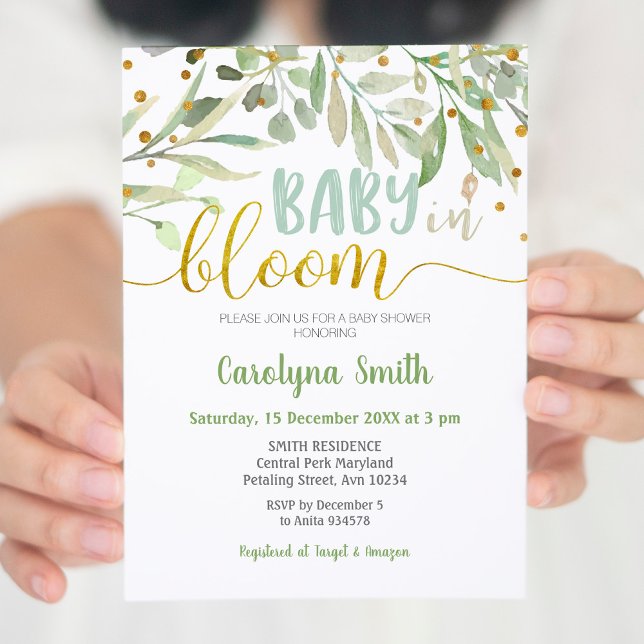 Invitation Bébé verdoyant dans douche fleurie (Créateur téléchargé)