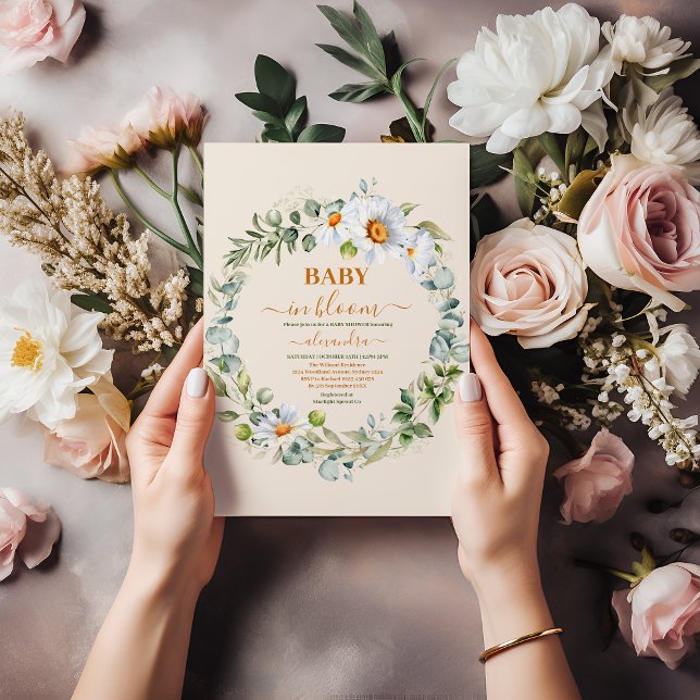 Invitation Bébé verdoyant dans le Baby shower en fleurs (Créateur téléchargé)