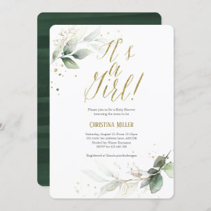 Invitation Bébé vert Douche, moderne, Aquarelle