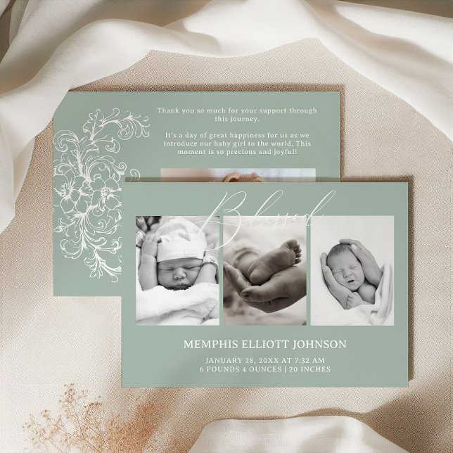 Invitation Bébé Vert Floral Timeless Vintage (Créateur téléchargé)