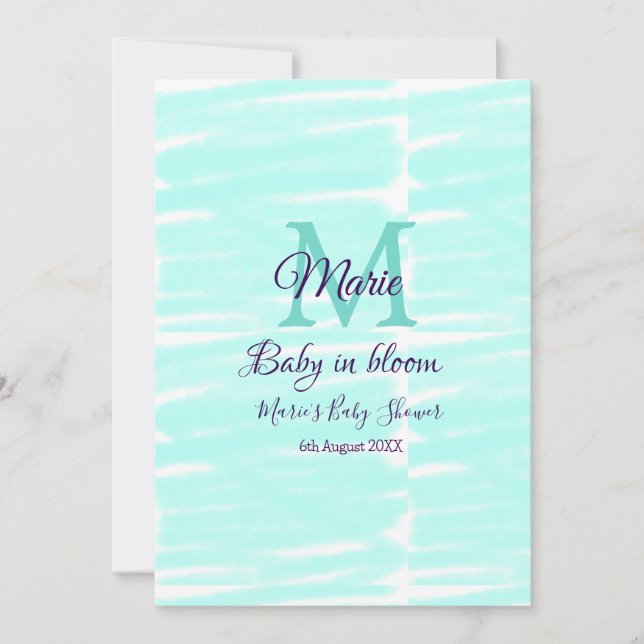 Invitation Bébé vert pastel en fleurs monogramme baby shower  (Devant)