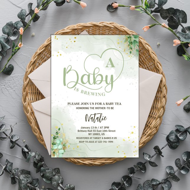Invitation bébé vert sauge brasse baby shower de verdure (Créateur téléchargé)
