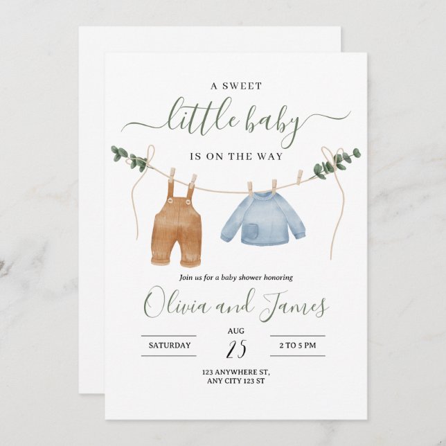 Invitation Bébé Vêtements Baby shower Invitation, Bébé Garçon (Devant / Derrière)