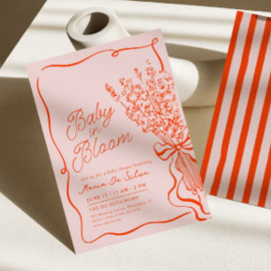 Invitation Bébé vibrant en fleurs Baby shower dessiné à la