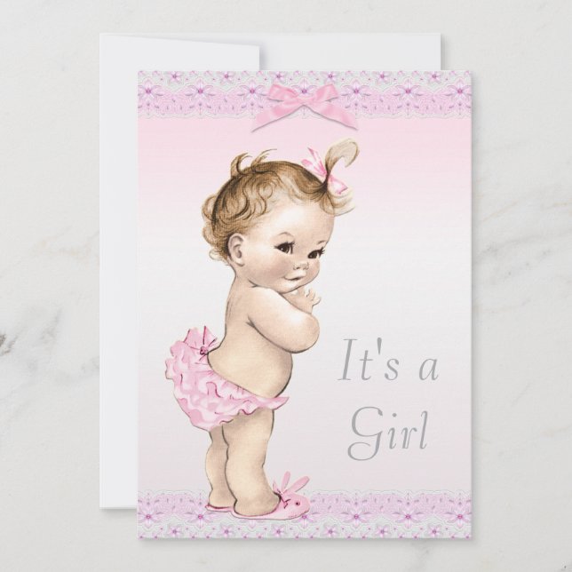 Invitation Bébé Vintage Douche Faux Lace, Vaches (Devant)