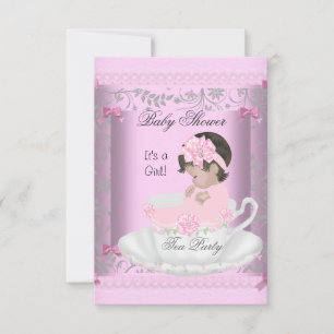 Invitation Bébé Vintage Fille de Bain de Rose Bébé dans Tasse