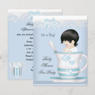 Invitation Bébé Vintage Garçon Fête Prénatale Bébé Bleu dans