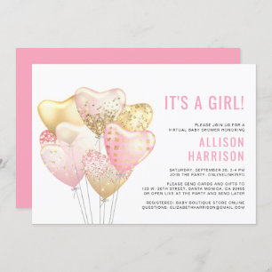Invitation Bébé virtuel fille douche rose or Parties scintill