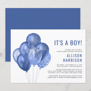 Invitation Bébé virtuel garçon douche Bleu Parties scintillan