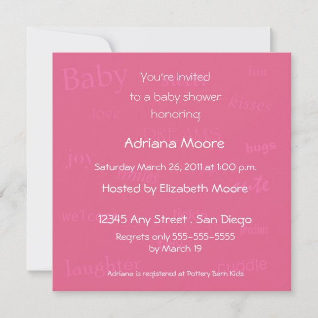 Invitation Bébé Words Baby shower Invitation-succion (Devant)