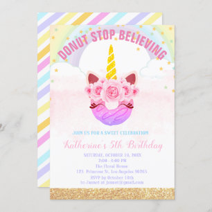 Invitation Bébée fille Unicorn Ne croyez plus à l'anniversair