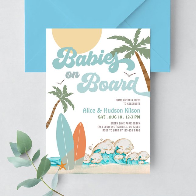 Invitation Bébés à bord Sprinkle Surf Baby shower de surf (Créateur téléchargé)