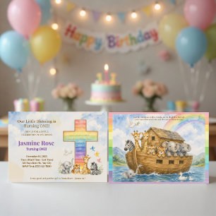 Invitation Bébés Animaux de l'Arche de Noé & Arc-en-Ciel Aqua