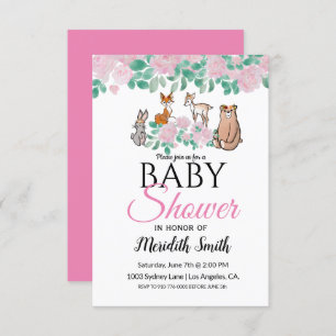 Invitation Bébés animaux en bois floral mou   BABY SHOWER