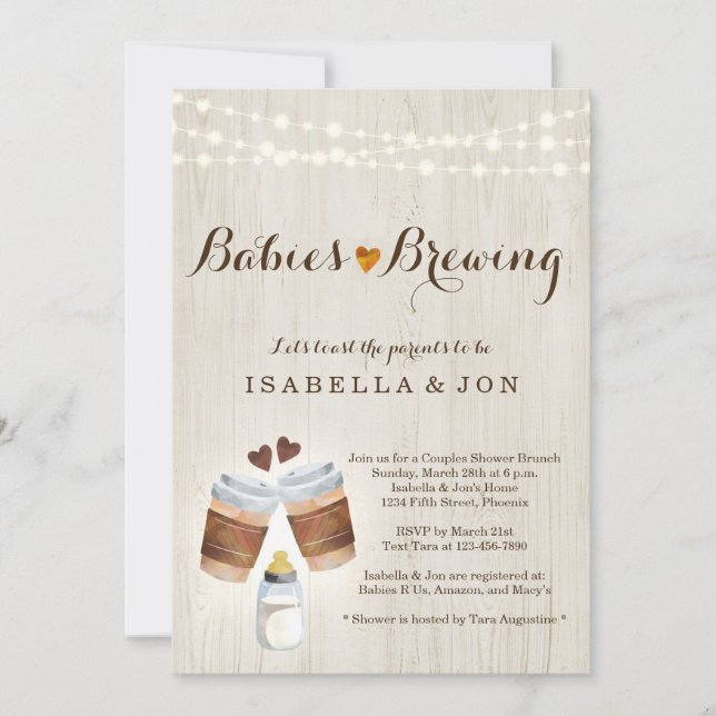 Invitation Bébés brasser Café Thé Twins Couple Baby shower (Devant)