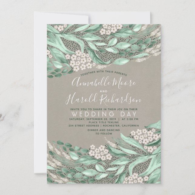 Invitation Bébé's Breath and Greenery Elegant Rustic Mariage (Devant)