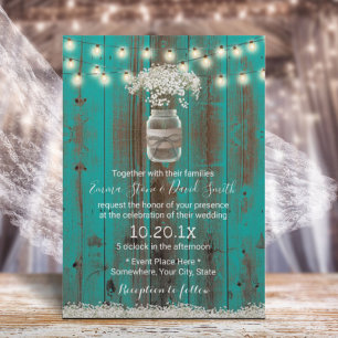 Invitation Bébé's Breath Floral Rustic Turquoise Grange Maria