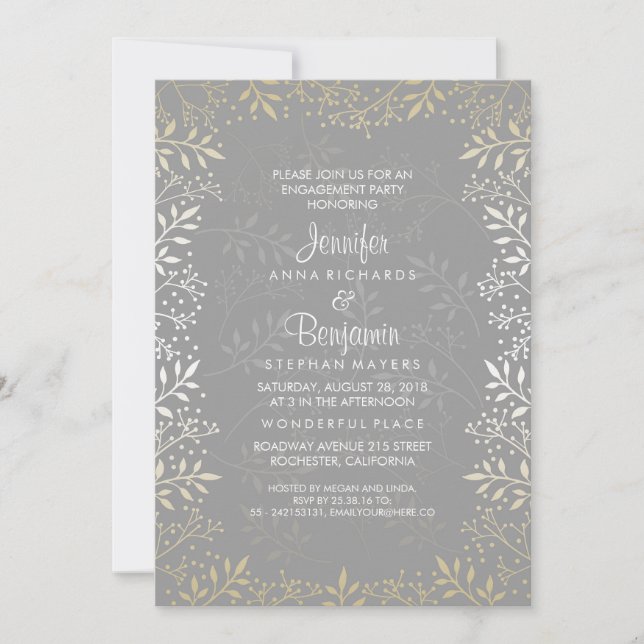 Invitation Bébé's Breath Gold and Silver Engagement Party (Devant)