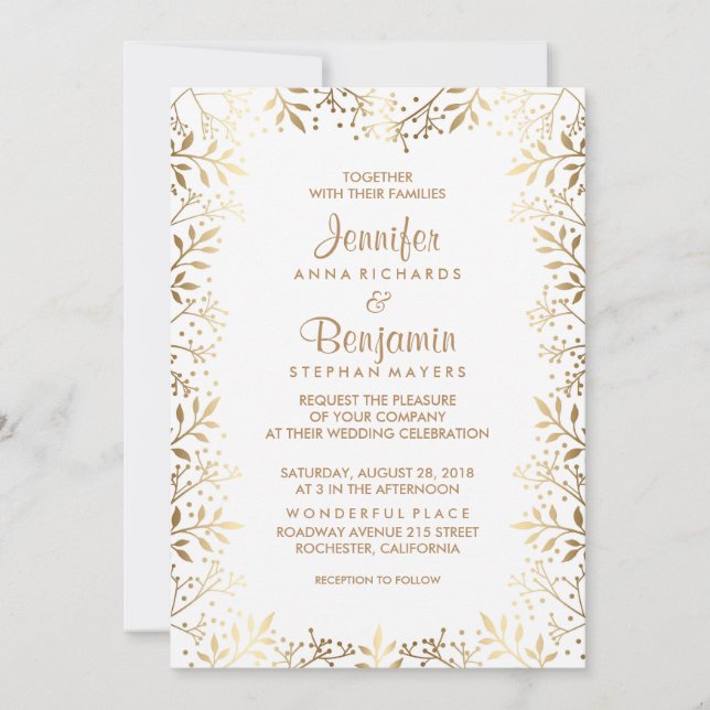 Invitation Bébé's Breath Gold et Mariage blanc (Devant)