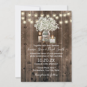 Invitation Bébé's Breath Mason Jar & bougies Mariage rustique