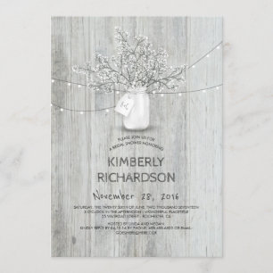 Invitation Bébé's Breath Mason Jar Rustic Barn Fête des marié