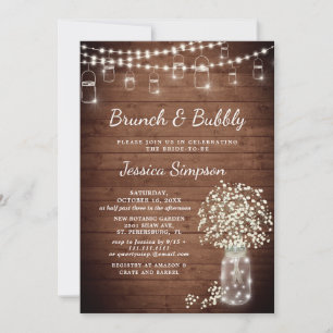 Invitation Bébé's Breath Mason Jar Rustic Brunch & Bubbly