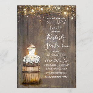 Invitation Bébé's Breath Rustic Lantern Pays Anniversaire