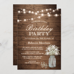 Invitation Bébé's Breath Rustic String Lights Anniversaire