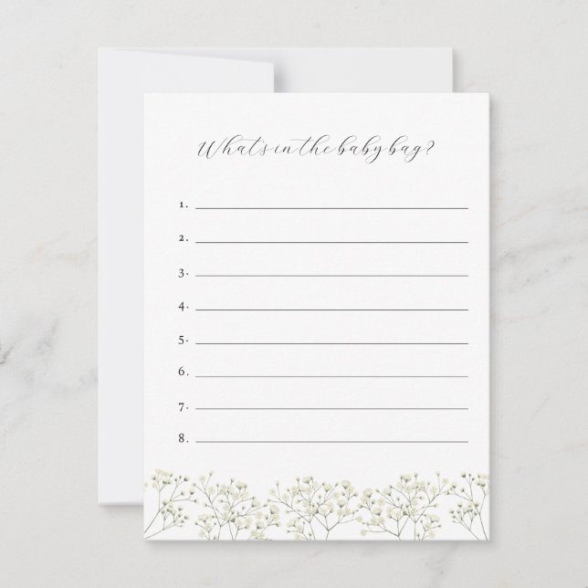 Invitation Bébé's Breath What's in the Baby Bag Game Card (Devant)