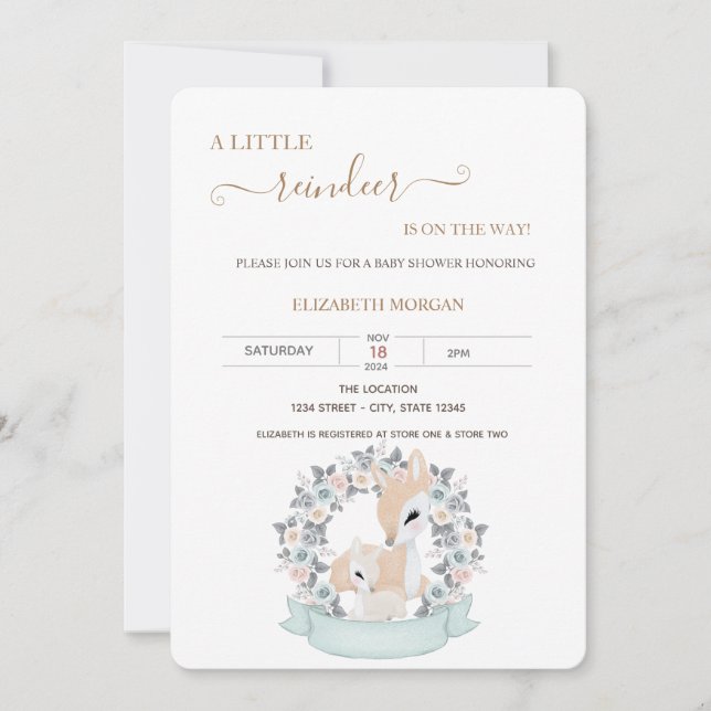 Invitation Bébés cerfs mignons roses Baby Shower   (Devant)