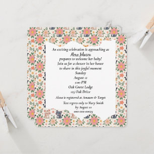 Invitation Bébés chats de jungle et fleurs