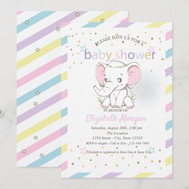 Invitation Bébés éléphants mignons vedettes d'une baby shower (Devant / Derrière)