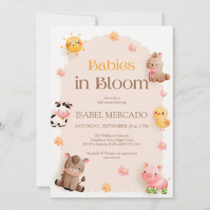 Invitation Bébés en fleur Baby shower d'animaux de ferme