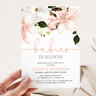 Invitation Bébés en Fleur Lys jumeaux filles baby shower