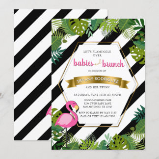 Invitation Bébés et baby shower de Flamant rose de jumeaux de