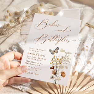 Invitation Bébés et Papillons Élégante Fête de Naissance