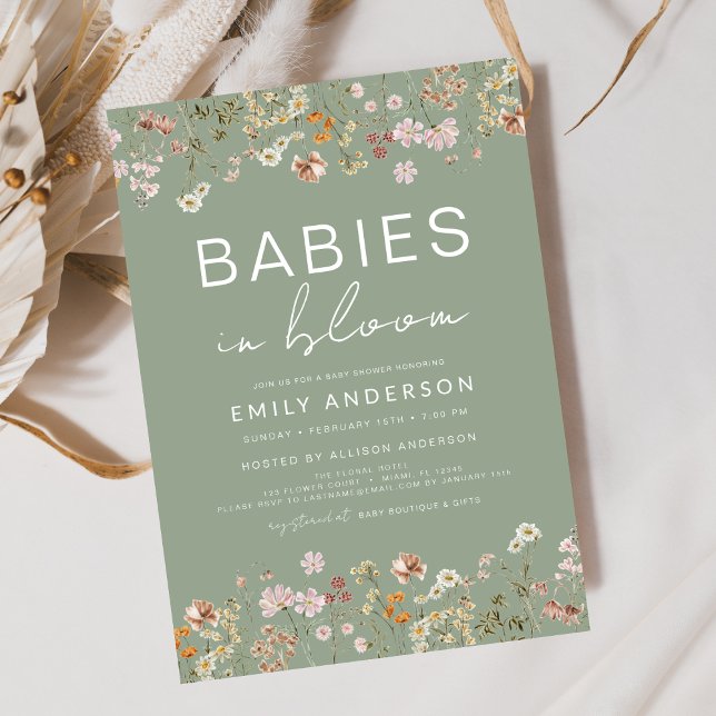 Invitation Bébés Fleurs sauvages jumeaux dans le Baby shower  (Créateur téléchargé)