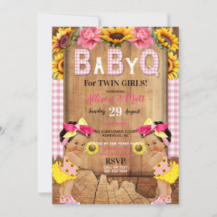 Invitation Bébés Jumelles Filles Rose Tournesol Bébé Q Barbec