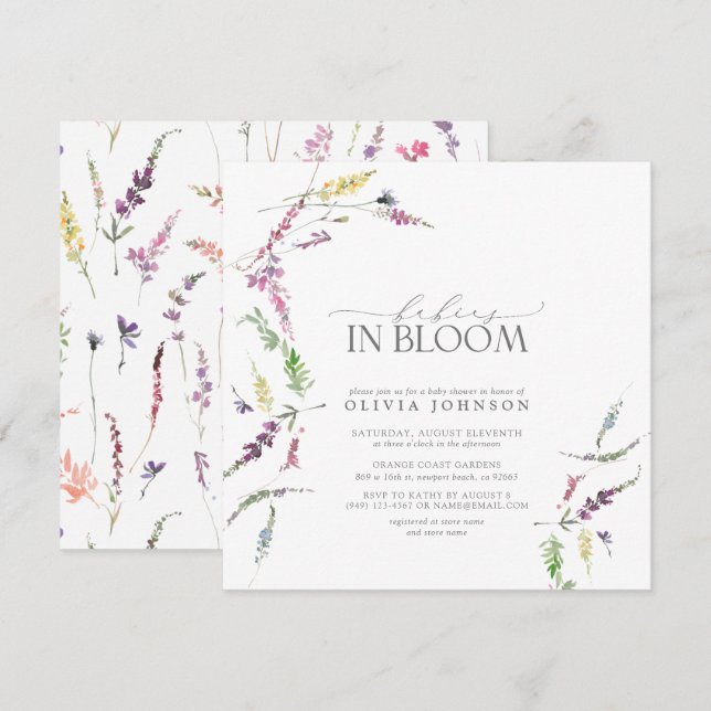 Invitation Bébés Pastel en fleurs Script Baby shower floral (Devant / Derrière)