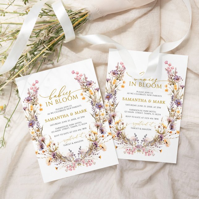 Invitation Bébés pourpres Fleurs sauvages en fleurs Twins Dou (Créateur téléchargé)