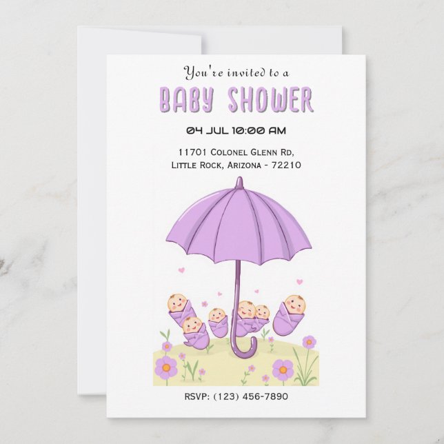 Invitation Bébés sous le parapluie - Baby shower de charme (Devant)